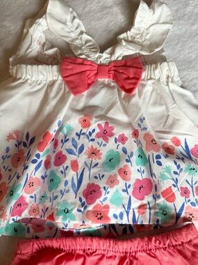 Girls White Floral Tank & Coral Shorts Matching Set